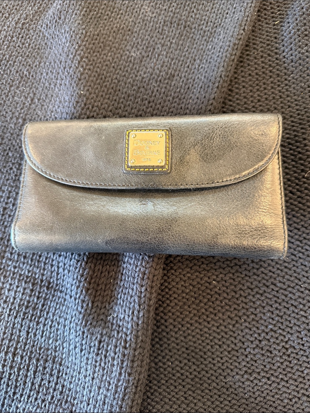 Dooney & Bourke Black Leather Fold-Over Wallet with Brass Logo vintage